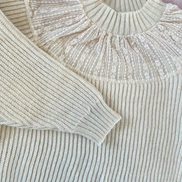 Zara Cream Sweater with Sheer Lace Yoke - Picture 4 of 7